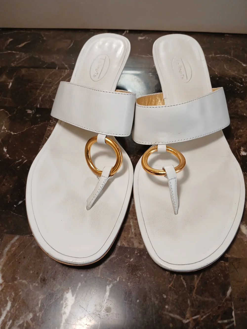 White Slide Sandals with Gold Ring Accent by Talbots